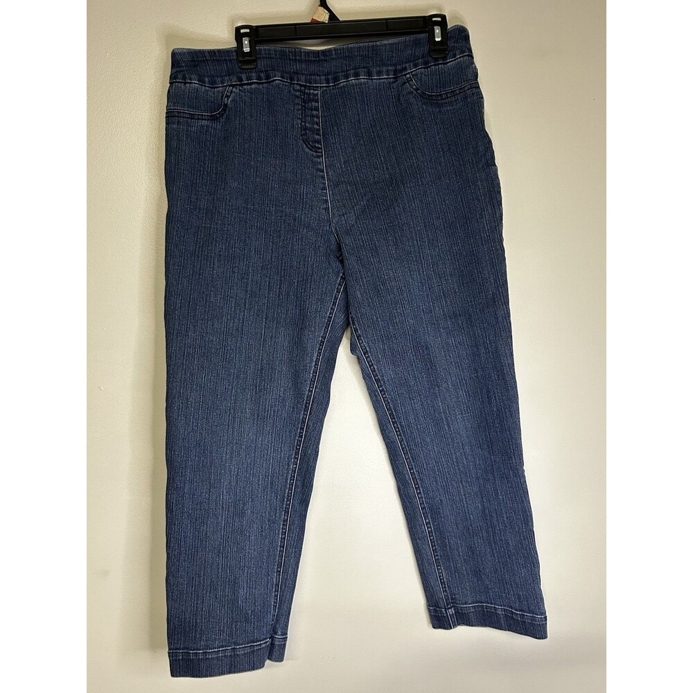 Soft Surroundings Dark Blue Jeans Pull-on Capri Pants Elastic Waistband Size L